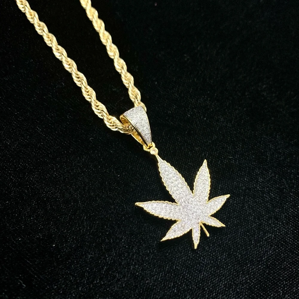 LEAF CANNABIS 420 CHARM PENDANT 18K GOLD CHAIN NECKLACE MADE IN ITALY! WARRANTY!